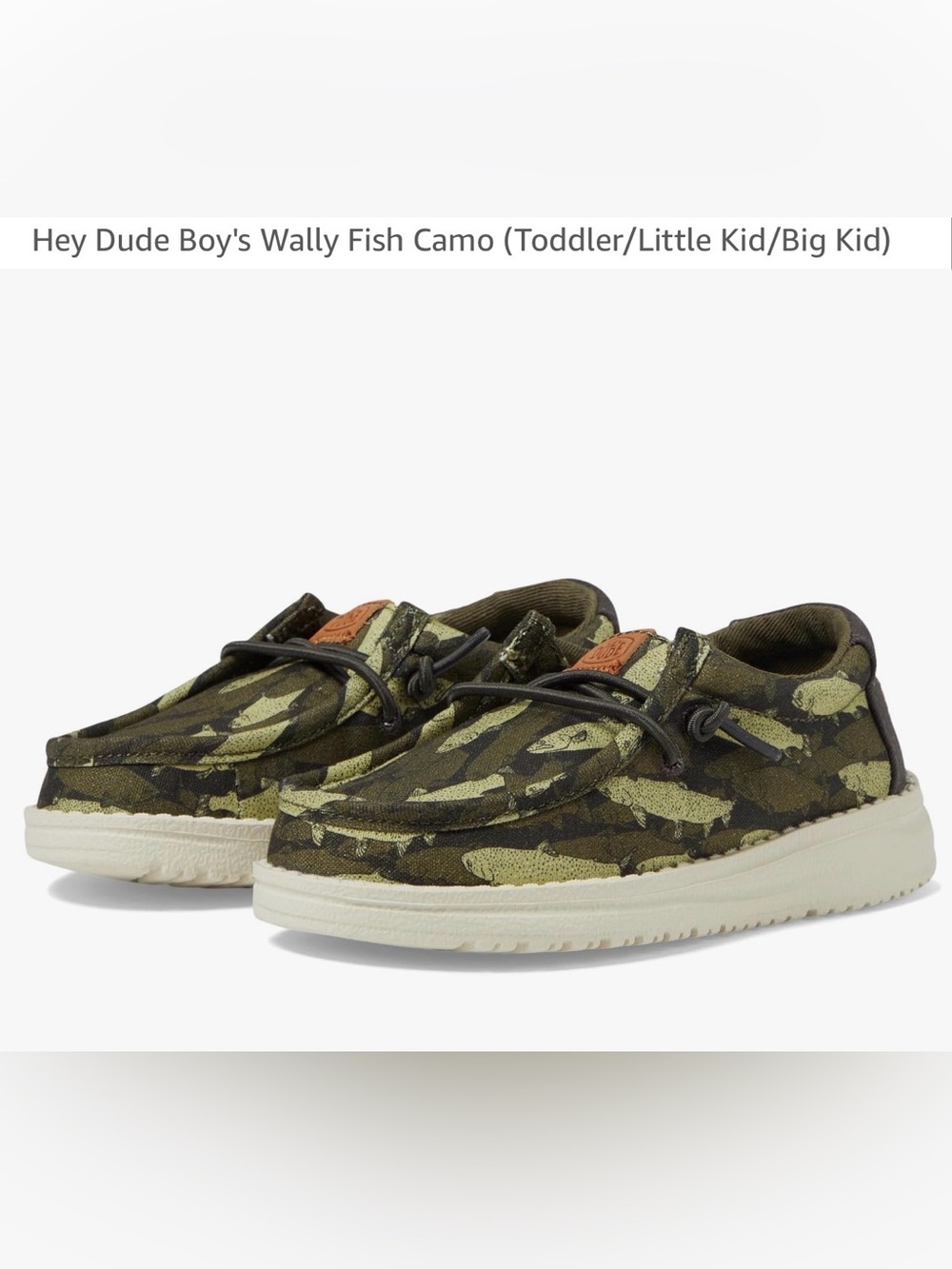 Hey Dude Kids Wally Fish Camo Slip-On Shoes - Olive Green Camouflage